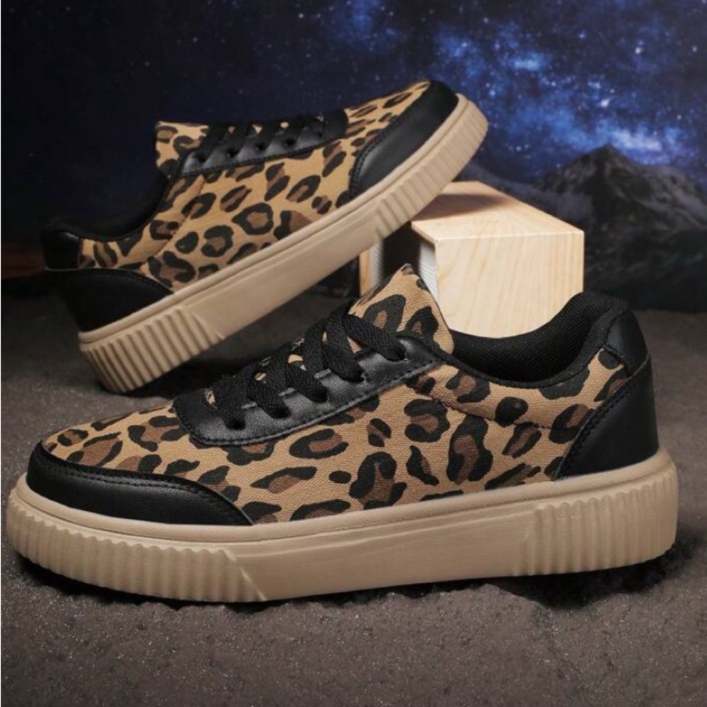 SHEIN Leopard Print Sneakers - Black and Tan